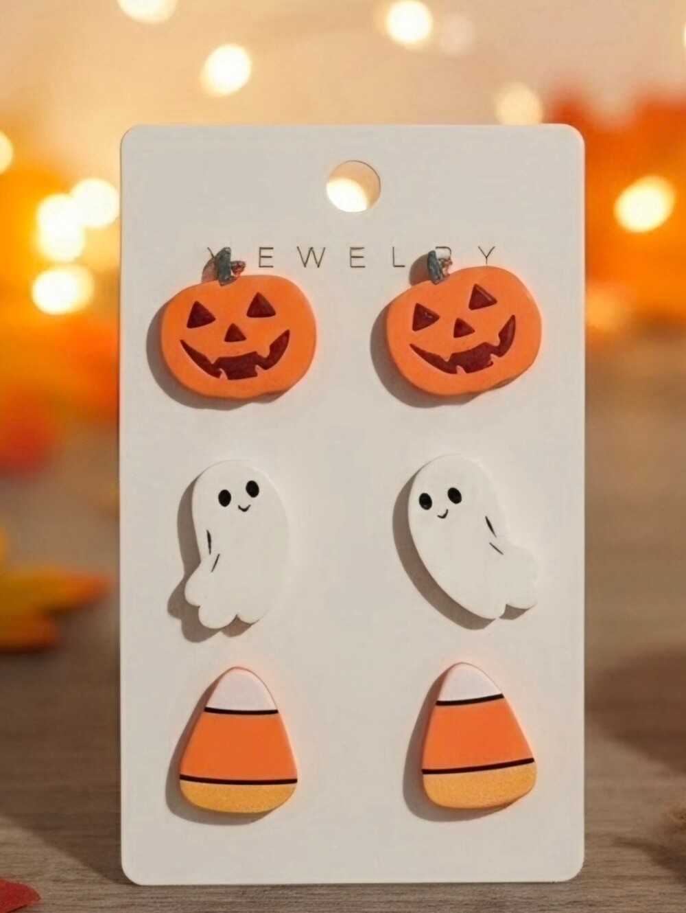 Halloween Earring Set - Orange Pumpkin, White Ghost & Orange Candy Corn